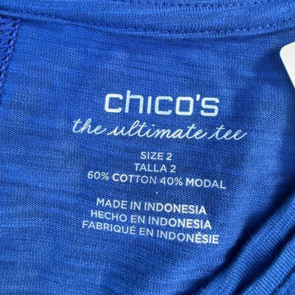 Chicos Cotton Slub Easy V Neck Tee Size 2 (Large)  Corsican Blue 3/4 Sleeve NWT - Picture 4 of 6